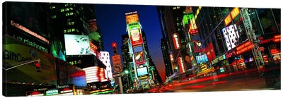 New York Panoramic Skyline Cityscape (Times Square - Night) Canvas Art Print - Times Square