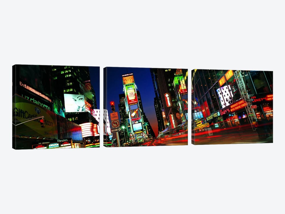 New York Panoramic Skyline Cityscape (Times Square - Night) by Unknown Artist 3-piece Canvas Art Print