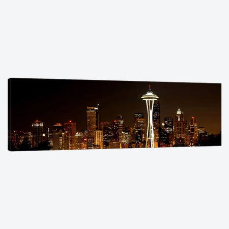Seattle Panoramic Skyline Cityscape (Night) Canvas Print #6337} by Unknown Artist Canvas Art