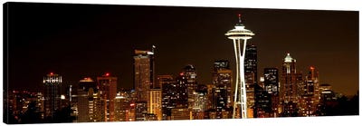 Seattle Panoramic Skyline Cityscape (Night) Canvas Art Print - Famous Architecture & Engineering