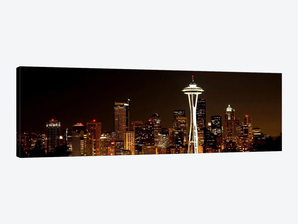 Seattle Panoramic Skyline Cityscape (Night) by Unknown Artist 1-piece Canvas Art
