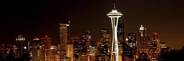 Washington: Seattle Panoramic Skyline Cityscape (Night) by Unknown Artist