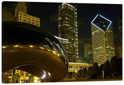 Chicago Cloud Gate Aka The Bean Cityscape Canvas Art Print - Night Sky Art