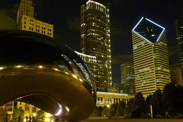 Night Sky: Chicago Cloud Gate Aka The Bean Cityscape by Unknown Artist