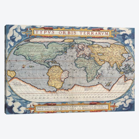 Antique Map of The World, 1570 Canvas Print #7012} by Unknown Artist Art Print