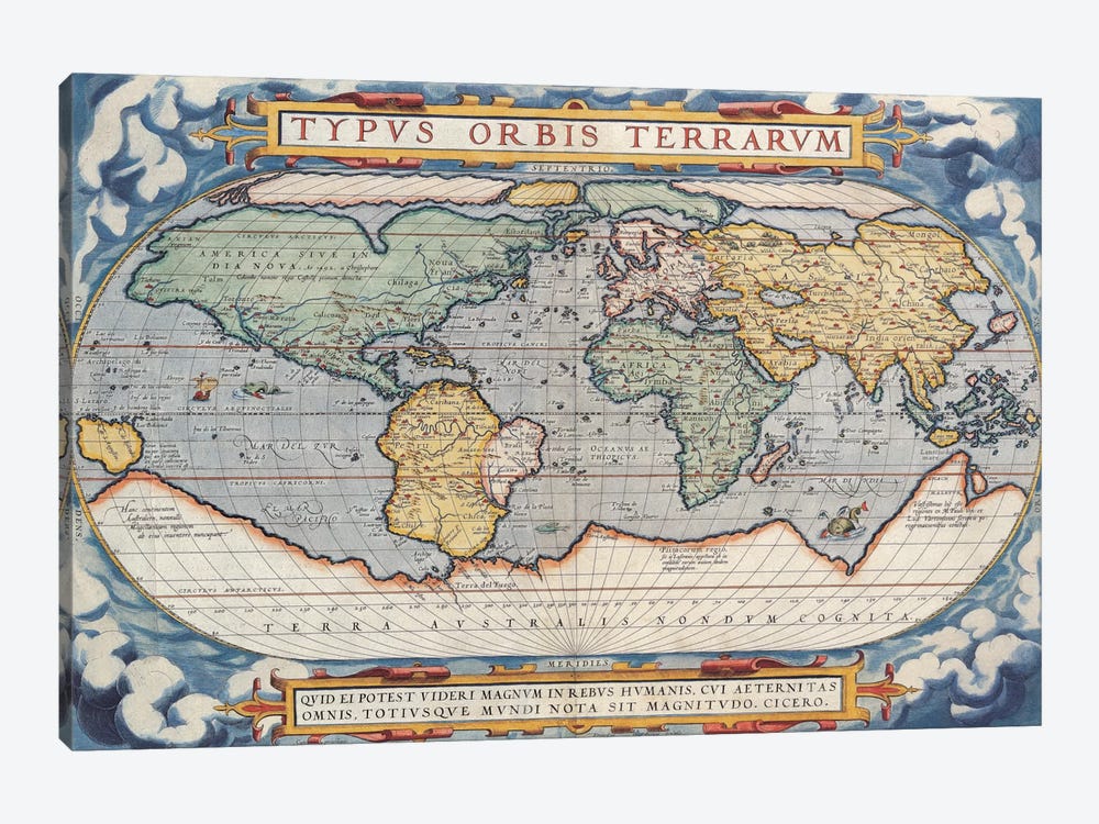Antique Map of The World, 1570 by Unknown Artist 1-piece Art Print