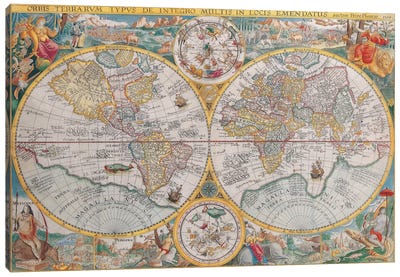 Antique Map of The World, 1594 Canvas Art Print - Antique & Collectible Art