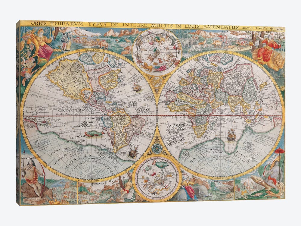 Antique Map of The World, 1594 by Unknown Artist 1-piece Art Print