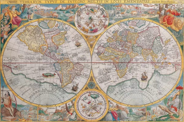 Antiques & Collectibles: Antique Map of The World, 1594 by Unknown Artist