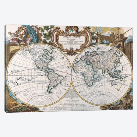 Antique Double Hemisphere Map of The World Canvas Print #7015} by Unknown Artist Canvas Art