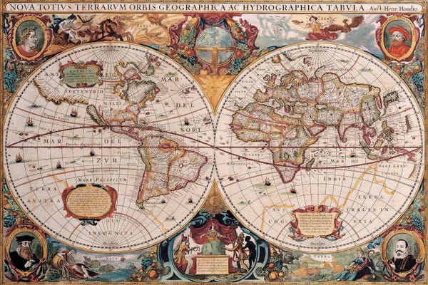 Hobbies & Lifestyles: Antique World Map by Henricus Hondius