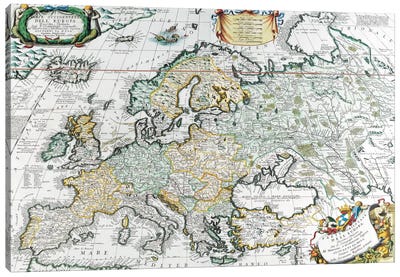 Antique Map of Europe Canvas Art Print - World Map Art