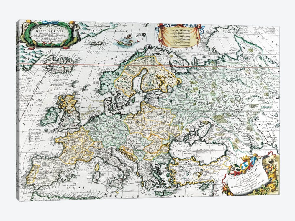 Antique Map of Europe 1-piece Canvas Art Print