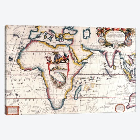 Antique Asia and Africa Map Canvas Print #7020} by Unknown Artist Canvas Wall Art