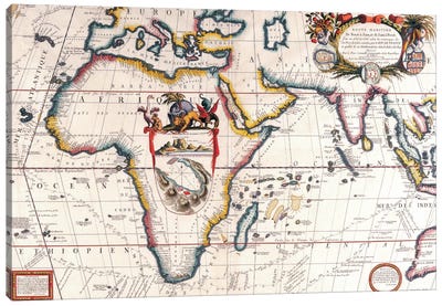 Antique Asia and Africa Map Canvas Art Print - Antique & Collectible Art