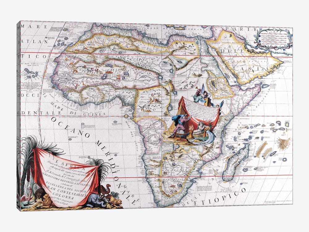 Antique Map of Africa by Unknown Artist 1-piece Canvas Art Print