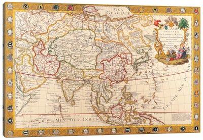 Antique Map of Asia Canvas Art Print - Antique & Collectible Art