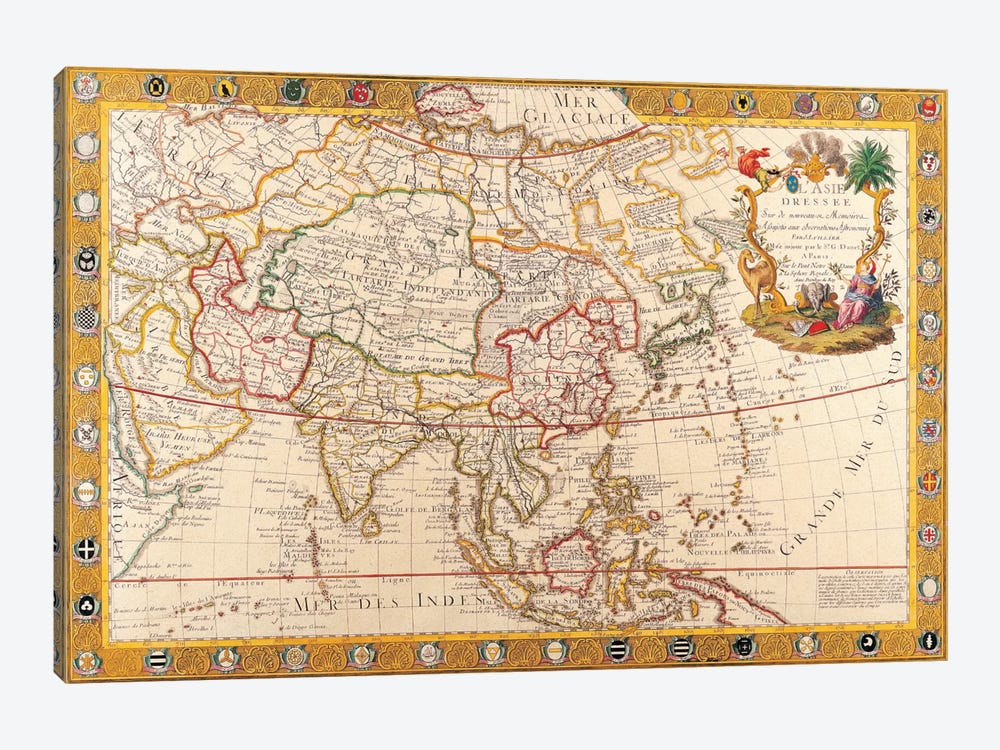 Antique Map of Asia by Unknown Artist 1-piece Canvas Artwork