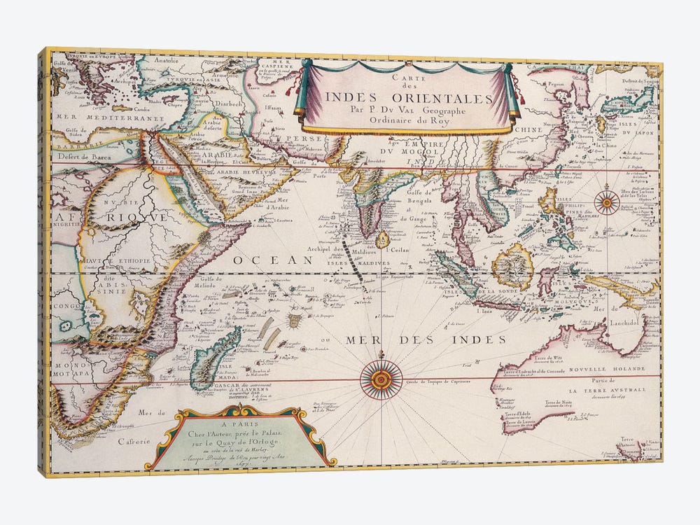 Antique Map of Indian Ocean by Unknown Artist 1-piece Canvas Print