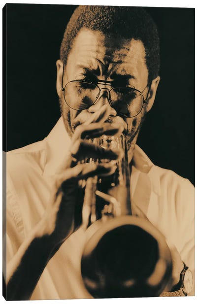 Jazz Trumpet Player Vintage Canvas Art Print - Sepia Photography