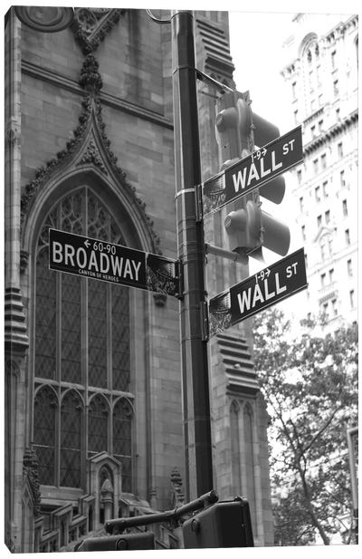 Wall Street Signs (New York City) Canvas Art Print - Large Black & White Art