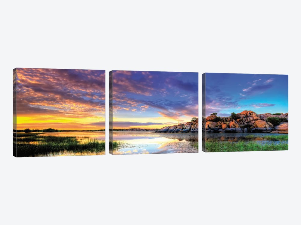 Willow Lake Spring Sunset by Bob Larson 3-piece Canvas Wall Art