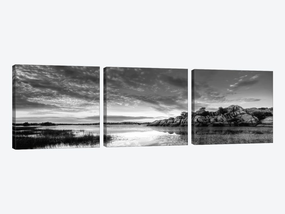 Willow Lake Spring Sunset (black & white) 3-piece Canvas Art Print