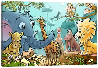 Jungle Cartoon Animals Canvas Art Print - Unknown Artist