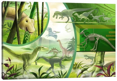 Jurassic Cartoon Dinosaurs Canvas Art Print - Kids Dinosaur Art