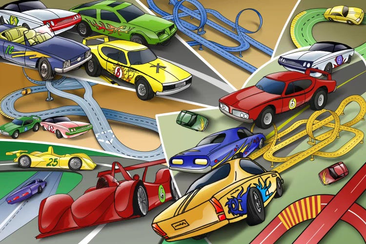 Cartoon Racing Cars by Unknown Artist wall art