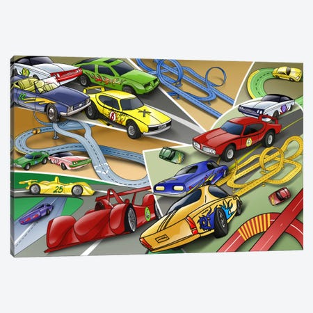 Cartoon Racing Cars Canvas Print #7110} by Unknown Artist Canvas Wall Art