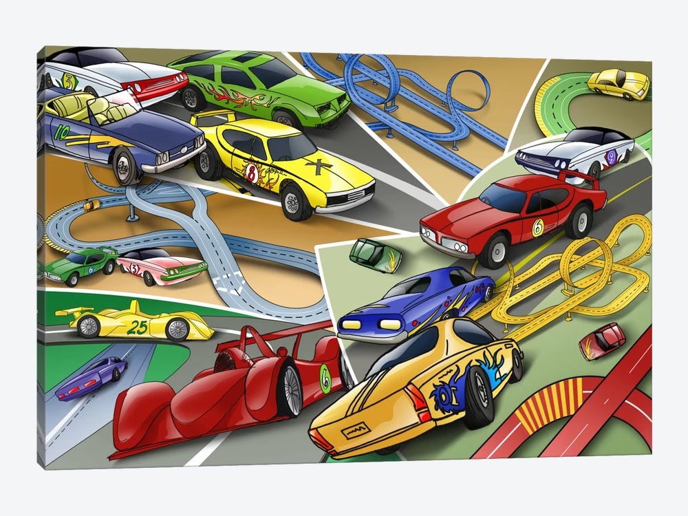 Cartoon Racing Cars by Unknown Artist 1-piece Canvas Art