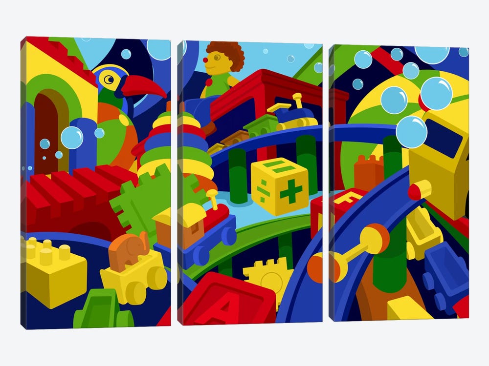 Colorful Toys Children Art by Unknown Artist 3-piece Canvas Print