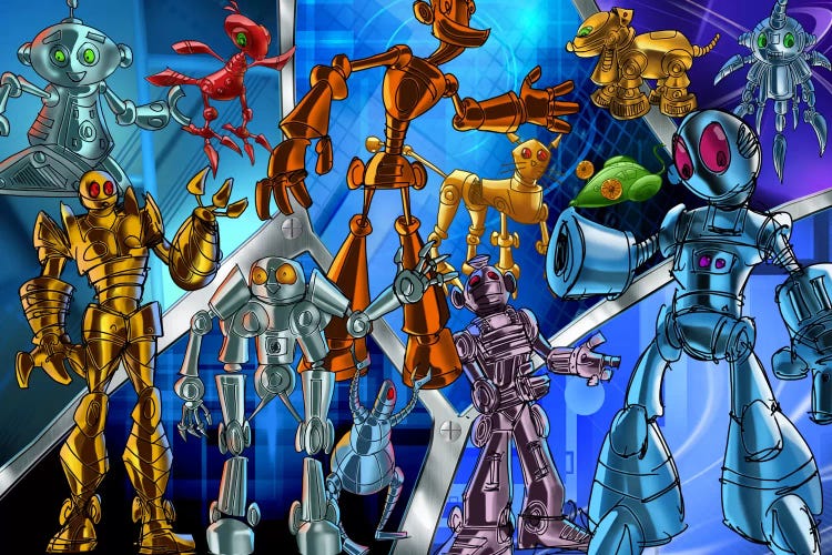 Cartoon Robots by Unknown Artist wall art
