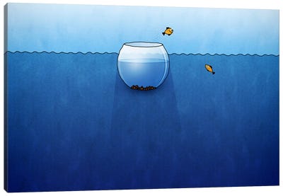 Fishbowl In The Ocean Canvas Art Print - Goldfish