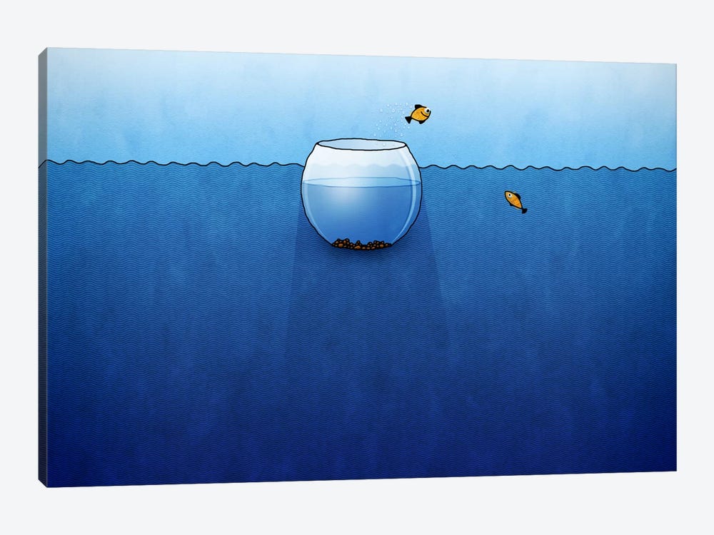 Fishbowl In The Ocean by Unknown Artist 1-piece Canvas Wall Art