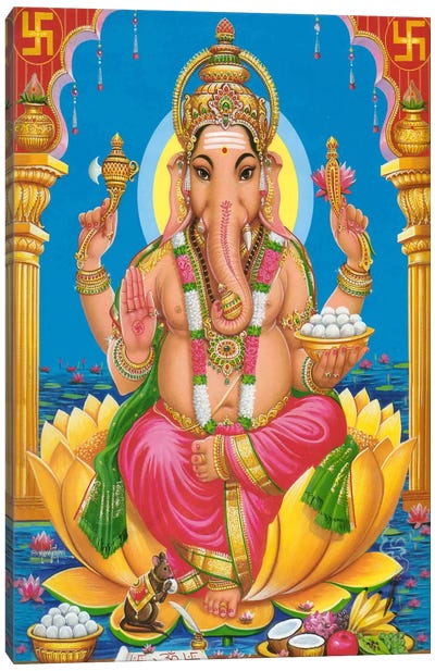 Ganesha Hindu God Fine Art Canvas Art Print - Indian Décor