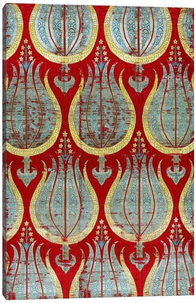 Ottoman Tulips, Silk & Silver Lamella Textile Canvas Art Print - Bohemian Flair 