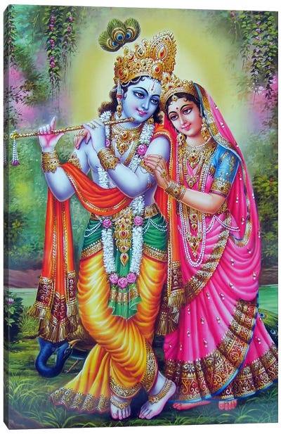 Krishna & Radha Hindu Gods Canvas Art Print - Indian Décor