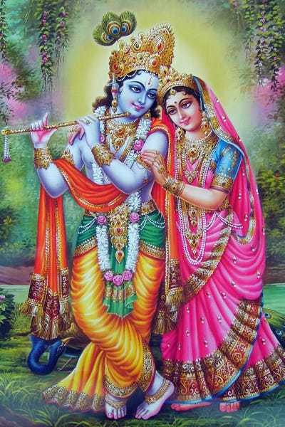 Indian Décor: Krishna & Radha Hindu Gods by Unknown Artist