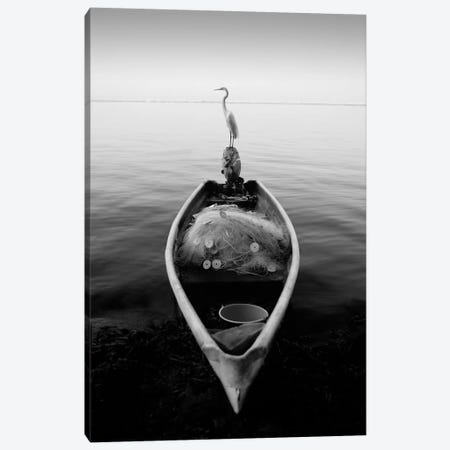 Canoe And A Heron Canvas Print #7321} by Moises Levy Canvas Print