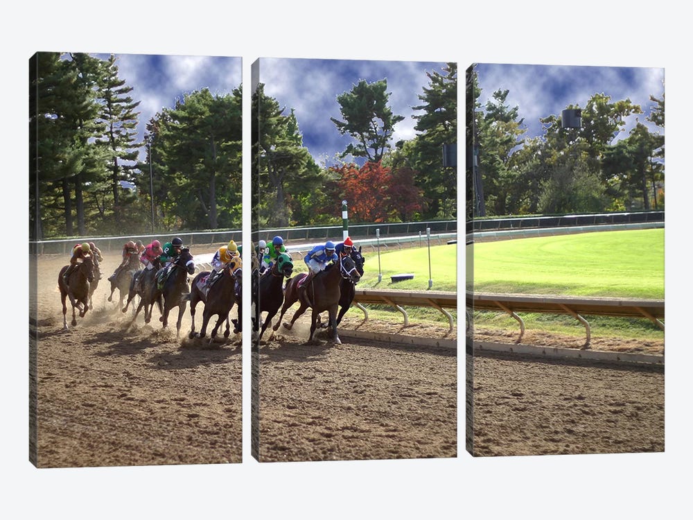 At The Race Track by Unknown Artist 3-piece Canvas Artwork