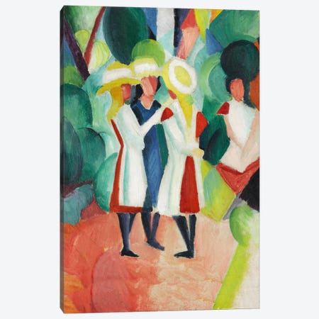 Three Girls in Yellow Straw Hats Canvas Print #8012} by August Macke Canvas Art Print