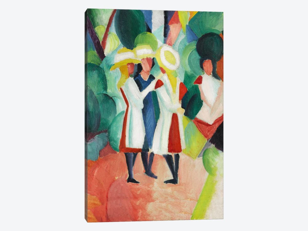 Three Girls in Yellow Straw Hats by August Macke 1-piece Canvas Wall Art