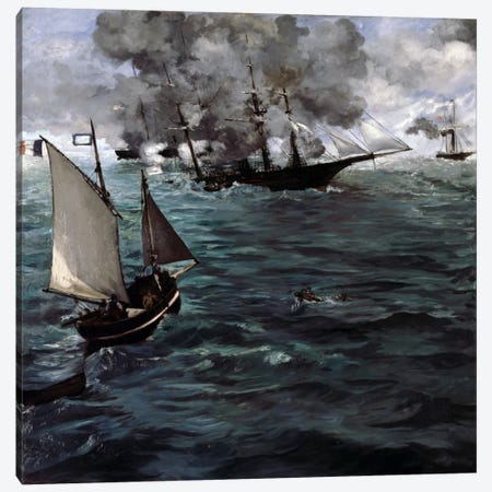 The Battle of The USS Kearsarge & CSS Alabama Canvas Print #8049} by Edouard Manet Canvas Artwork
