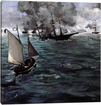 The Battle of The USS Kearsarge & CSS Alabama Canvas Art Print - Warship Art