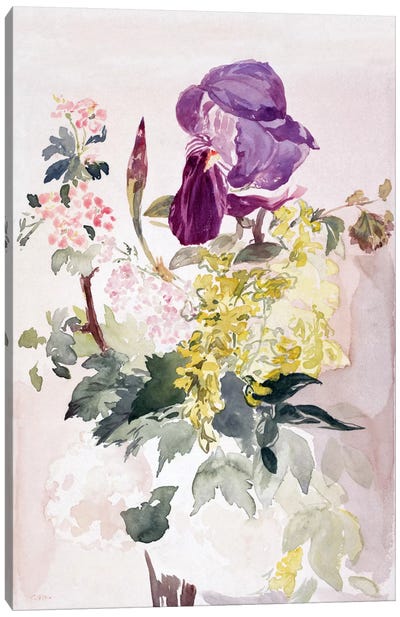 Flower Piece with Iris, Laburnum, and Geranium Canvas Art Print - Geranium Art