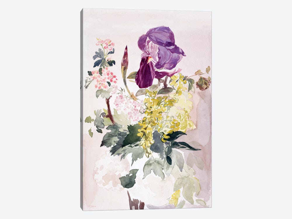 Flower Piece with Iris, Laburnum, and Geranium 1-piece Canvas Print