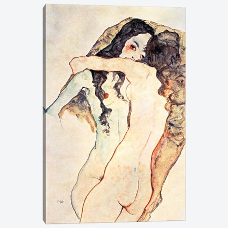 Two Women Embracing II Canvas Print #8083} by Egon Schiele Canvas Art