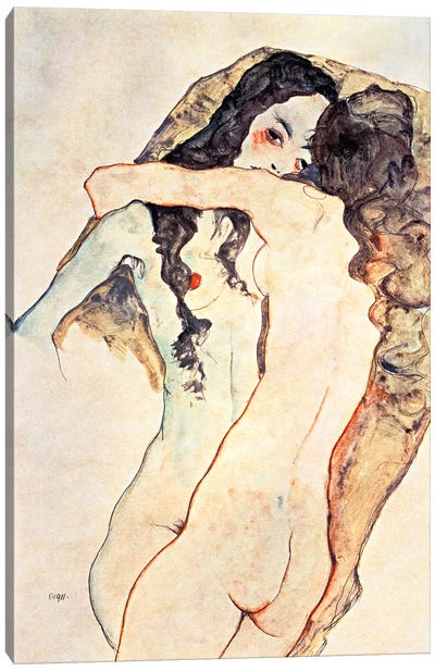 Two Women Embracing II Canvas Art Print - Egon Schiele